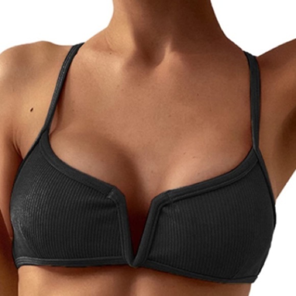 Zaful Black Sporty Bandeau Triangle Bikini Set Women’s Size XL 12-14 NWT Goth - Picture 4 of 10